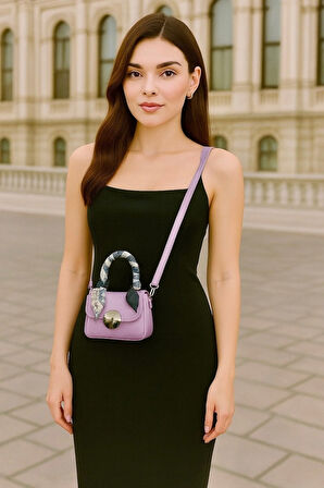 Lüks Fularlı Mini Ayna Kilit Aksesuarlı El ve Omuz Çantası