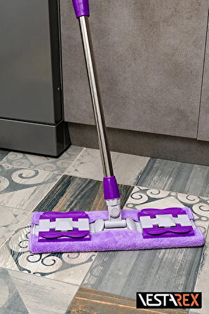 (GARANTİLİ)1 Yedek Bezli Yer Mopu Duvar Fayans Cam Temizlik Mikrofiber 4 Mandallı Mop(MOR)