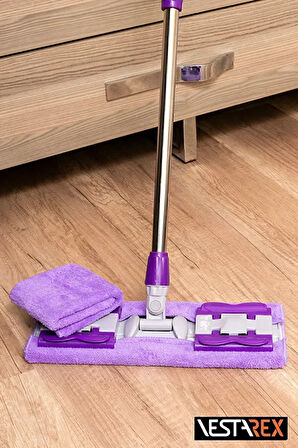(GARANTİLİ)1 Yedek Bezli Yer Mopu Duvar Fayans Cam Temizlik Mikrofiber 4 Mandallı Mop(MOR)