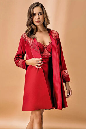 Kaplı Saten Siyah Kimono Takım 5384