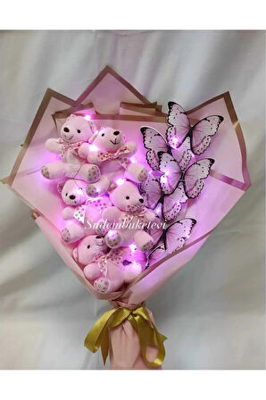 Ayıcıklı kelebek buketi led ışıklı