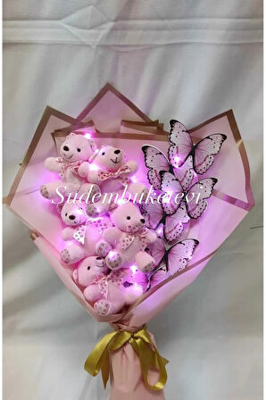 Ayıcıklı kelebek buketi led ışıklı