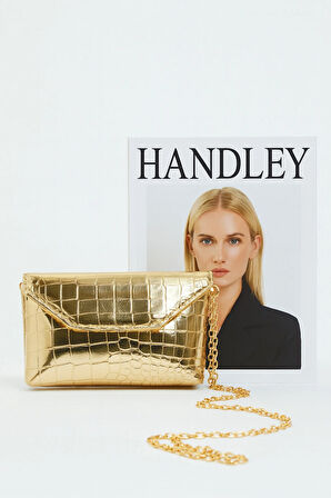 Lüks Kroko Desenli Zincir Askılı Çift Gözlü Omuz Çantası