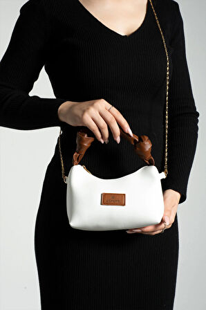 Kadın Soft Deri Düğüm Detaylı Kulplu Zincir Askılı Mini El Omuz Baget Çanta