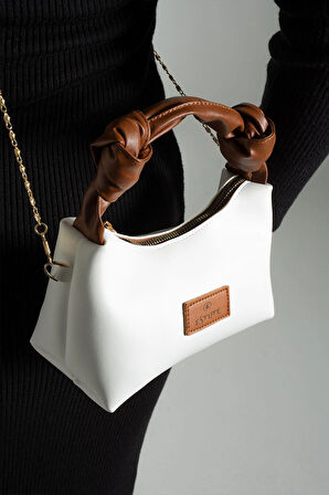 Kadın Soft Deri Düğüm Detaylı Kulplu Zincir Askılı Mini El Omuz Baget Çanta