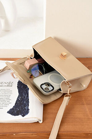 Lüks Mini Özel Tasarım Kilit Detaylı Çapraz Askılı Omuz Çantası