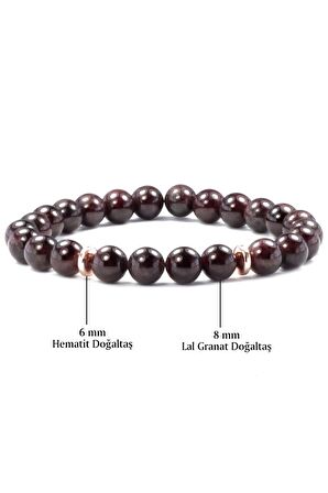 Lal Garnet - Hematit Doğal Taş Bileklik 8 mm