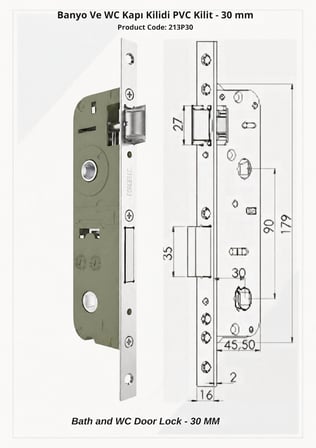Banyo ve WC Kapı Kilidi PVC Kilit 30 mm – 213P30