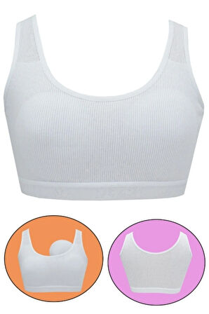 6'lı Dondeza Genç Kız Pedli Düz Geniş Askı Alıştırma Sütyen Yarım Atlet Büstiyer