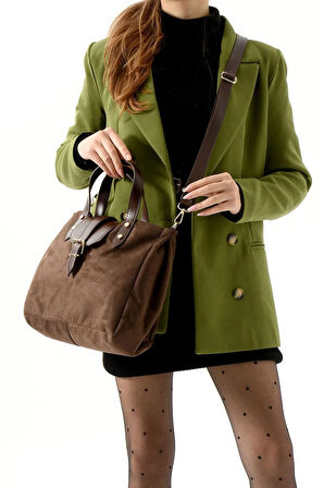 Lüks Süet ve Deri Detaylı Omuz çantası