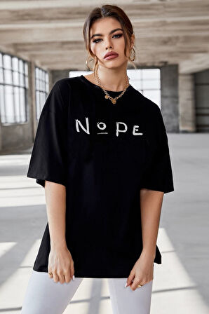 Siyah 90's Baskılı Oversize T-shirt