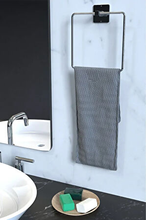Kare Yapışkanlı Gümüş Kare Havluluk Banyo Havlu Kare Pratik Askılık