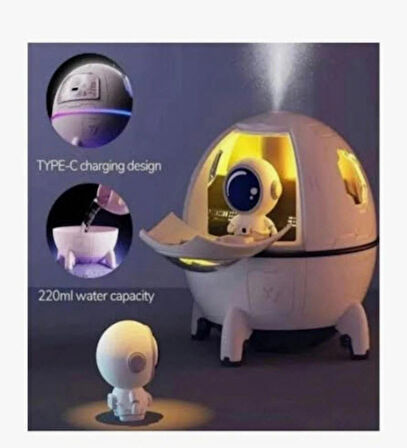 Uzay Kapsülü Astronot Ultrasonik Hava Nemlendirici Gece Lambası Usb Dekoratif Difüzör