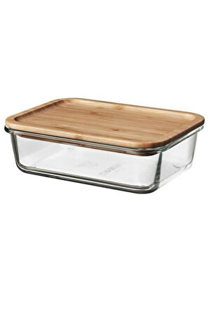 365+ Cam saklama kabı-bambu 1lt Dikdörtgen