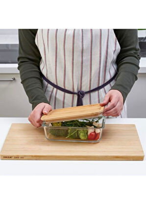 365+ Cam saklama kabı-bambu 1lt Dikdörtgen