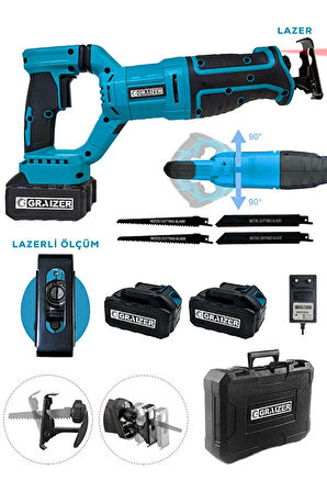 180 Derece Döner Başlıklı Şarjlı Kömürsüz Çelik Şanzıman Kemik Kesme Tilki Kuyruğu Testere Mavi