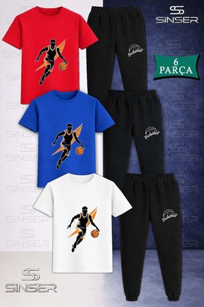Çocuk BASKETBOLCU TOP TURUNCU SYH 3 Lü Tişort Eşofman Takımı