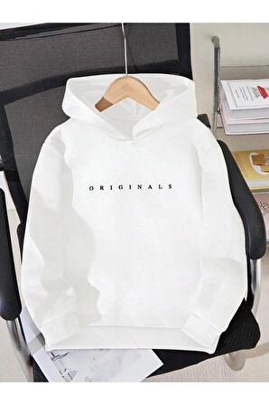 Kız\Erkek Çocuk Beyaz Originals Baskılı Kapşonlu Sweatshirt