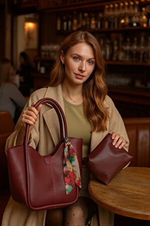 Lüks Fular Detaylı Omuz çantası Makyaj Çantası Hediyeli