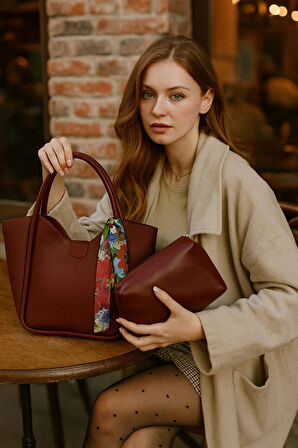 Lüks Fular Detaylı Omuz çantası Makyaj Çantası Hediyeli