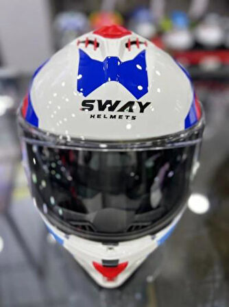 Sway 865 Titan Full Face Güneş Gözlüklü Kapalı Motosiklet Kaskı M Beden White Blue Red