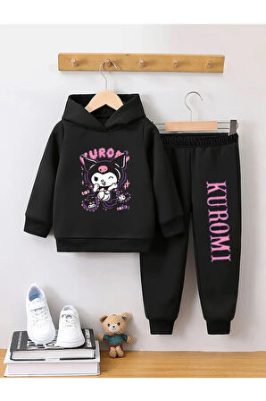 Kuromi Kız Çocuklar İçin Premium 3. İplik Compact Sweatshirt & Eşofman Takımı - 2 Parça Spor Takım