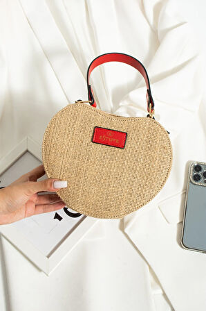 Hasır El Çantası Ve Omuz Çantası Kalpli Çanta