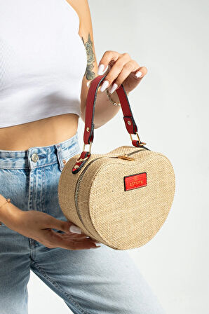 Hasır El Çantası Ve Omuz Çantası Kalpli Çanta