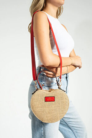 Hasır El Çantası Ve Omuz Çantası Kalpli Çanta