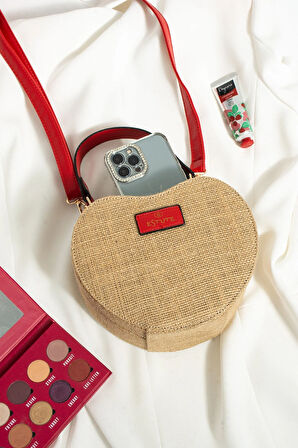 Hasır El Çantası Ve Omuz Çantası Kalpli Çanta