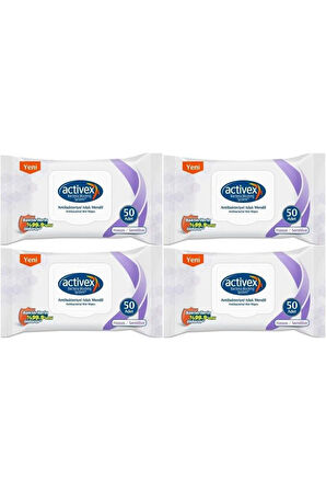 Activex Islak Havlu Mendil Hassas 50 Yaprak 4 Lü Set (200 Yaprak) Plastik Kapaklı