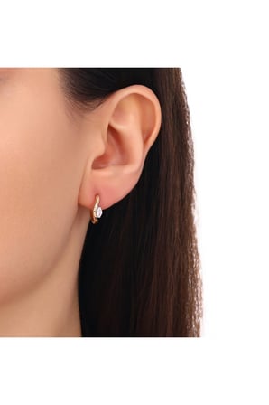 Altın Taşlı Halka Küpe - 14K