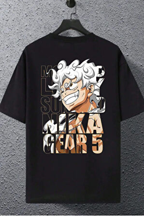 Unisex Oversize One Piece Monkey Nika Gear  Anime Baskılı  Bisiklet Yaka T-shirt