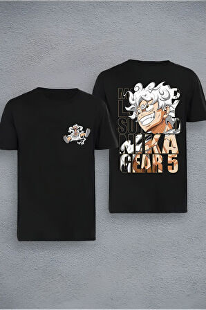 Unisex Oversize One Piece Monkey Nika Gear  Anime Baskılı  Bisiklet Yaka T-shirt