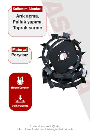Asvera Çapa Makinesi Demir Teker Ve 32 mm Aks Takımı - 10-12 HP Uyumlu Patinaj Önleyici Set