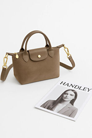 Lilyana – Deri Detaylı Süet El ve Omuz Çantası