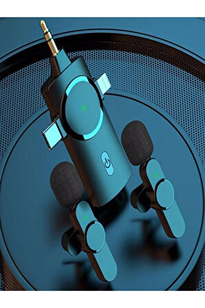 3in1 Çiftli Type-c - Lightning - 3.5 Mm Girişli Profesyonel Wireless Kablosuz Yaka Mikrofonu