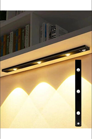 Hareket Sensörlü - Dekoratif Gece Lambası - Usb Şarjlı Led Aydınlatma Siyah Kasa 40cm Şarjlı Dolap L