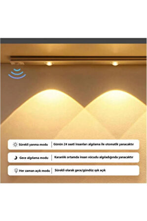 Hareket Sensörlü - Dekoratif Gece Lambası - Usb Şarjlı Led Aydınlatma Siyah Kasa 40cm Şarjlı Dolap L