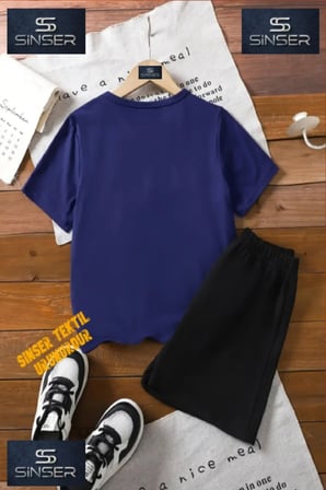 Çocuk UNISEX“YANDAN SEVIMLI KAPLAN“ Özel Baskılı Bisiklet Yaka Tişört - Şort Takım