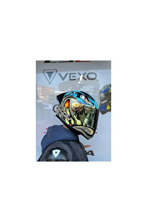 Rapıd 2 Neo Mavi-mor Kask Spoiler Gold Vizör