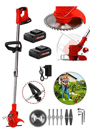 Pro Kızaklı Uzatma Kollu Akülü Ot Çalı Çim Biçme Şarjlı Tırpan Kırmızı