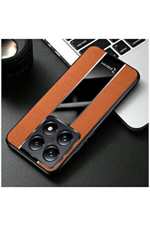 Xiaomi Mi 14T Pro Uyumlu Kılıf Zebana Premium Deri Kılıf Kahverengi