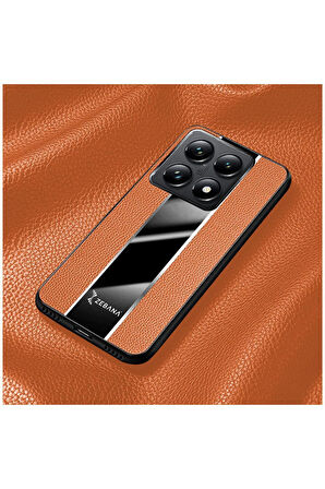 Xiaomi Mi 14T Pro Uyumlu Kılıf Zebana Premium Deri Kılıf Kahverengi