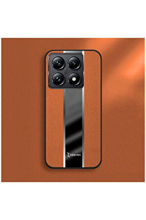 Xiaomi Mi 14T Pro Uyumlu Kılıf Zebana Premium Deri Kılıf Kahverengi