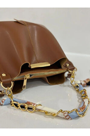 Fularlı 3 gözlü Taba çapraz ve omuz çantası