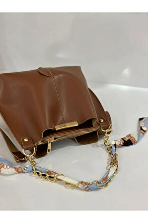 Fularlı 3 gözlü Taba çapraz ve omuz çantası