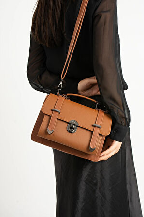 Vegan Deri Ayarlanabilir Uzun Askılı Kilitli Kadın Çantası Omuz Çantası