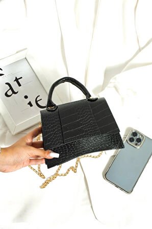 Kadın el ve omuz çantası zincir askılı kroko deri