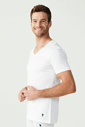 80199 Erkek Beyaz 2'li Kısa Kol V Yaka Atlet